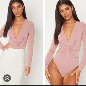 🔥🔥Forever 21 Dusty Pink Rushing Front Bodysuit With Deep Plunge